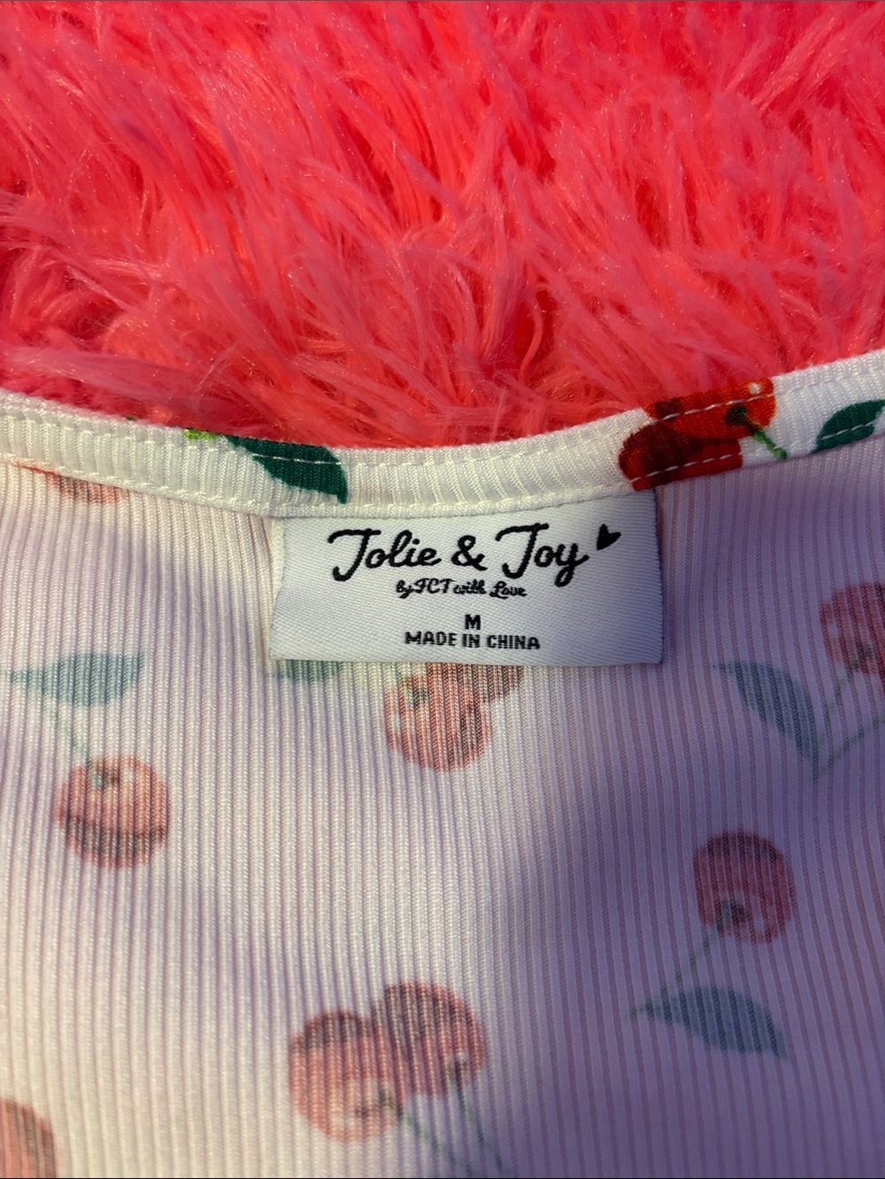 Forever 21 White Cherry Print Ribbed Crop Top (Girls 10-12)